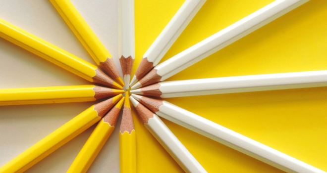 yellow pencils working together partnership join